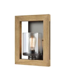 Meti Timber Wall Light Warm Chestnut Frame and Clear Glass