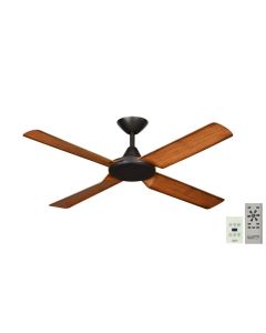 New Image DC Ceiling Fan with Remote and Wall Control Black with Koa Blades 52" 