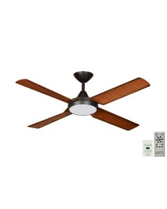 New Image DC Ceiling Fan with CCT Led Light, Remote and Wall Control in Black with Koa Blades 52"