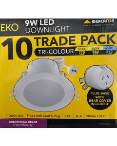 EKO LED Tri-Colour Downlight 10 Trade Pack with Plug Bases